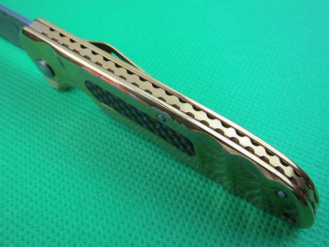 Gold titanium Damascus folding knife  limited edition  UDTEK01941